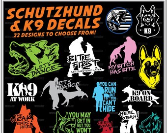 Schutzhund & K9 High-Quality Waterproof Vinyl Decals: Working Dog, Protection, Bitework, Apprehension Dog, Tracking, Police Dog and more.