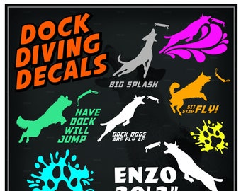 Dock Diving Stickers: Dock Dog, Splash Dogs, Dock Jump, Diving Dogs, Dash'n'Splash, Car Window Sticker