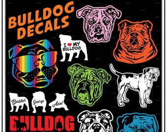 Bulldog High-Quality Waterproof Vinyl Decals: Detailed Heads, Bulldog on Board, Personalized with Your Dog's Name