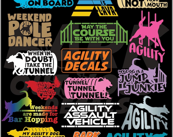 Featured listing image: Agility Dog Decals: Lots of Breeds - For Car, Laptop, Water Bottle and More