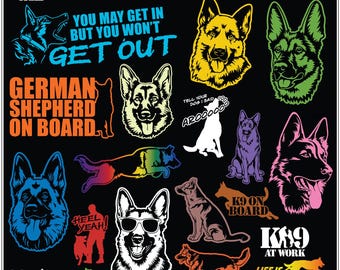 German Shepherd Decals For Car, Laptop, Water Bottle - Waterproof Vinyl