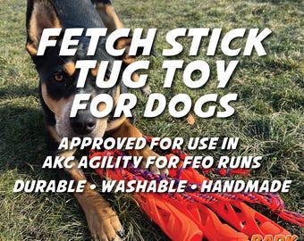 Fetch Stick Tug Toy For Dogs: Hand-braided 550lb Paracord Rope attached to a Silicone Fetch Stick. Durable-Washable-Fun