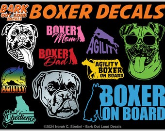 Boxer High-Quality Waterproof Vinyl Decals: Detailed Heads, Boxer Mom, Boxer Dad, Boxer on Board, Personalization is Free!