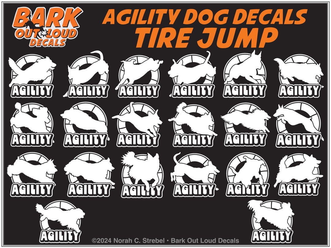 Agility Tire Jump Decals - Lots of Breeds- for Car, Laptop, Water ...