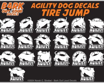 Agility Dog Tire Jump High-Quality Waterproof Vinyl Decals: Many Breeds of Agility Dogs on Tire Jumps Silhouettes