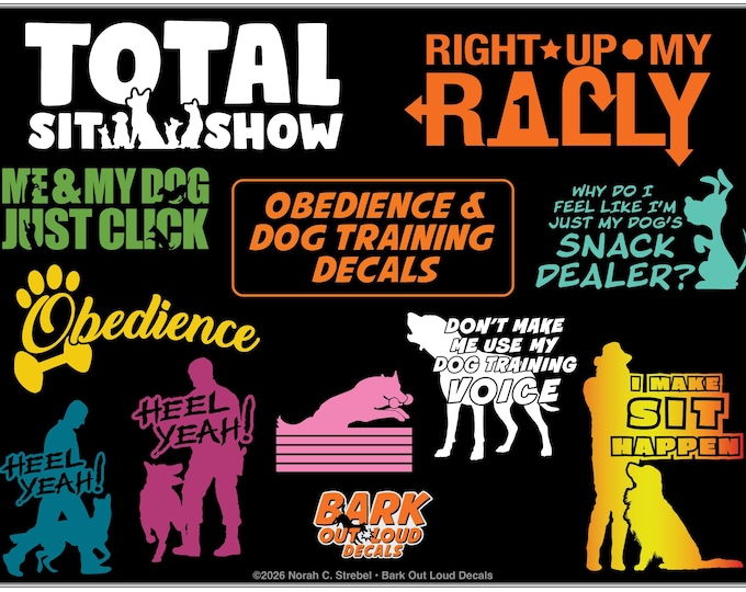 Featured listing image: Dog Obedience Decals: Rally & Dog Training For Car, Laptop, Water Bottle - Waterproof Vinyl