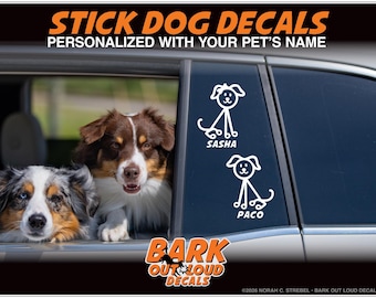Stick Dog Decals Personalized For Car, Laptop, Water Bottle - Waterproof Vinyl