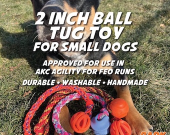 Small Ball Tug Toy For Small Dogs: Hand-braided 550lb Paracord Rope attached to a Small Ball. Durable-Washable-Fun