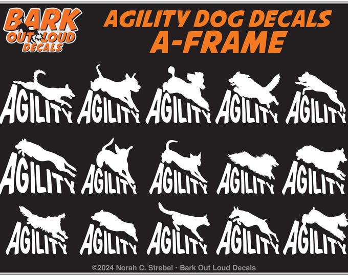 Featured listing image: Agility Dogs Decals: A-Frame, Agility Dog Breed Silhouettes, High Quality Waterproof Vinyl Decals of Agility Dogs