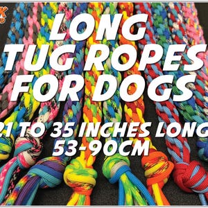 Rebocadores de corda longa para cães: rebocadores de corda de 53 a 89 cm de comprimento. Rebocadores de corda de paracord feitos à mão para cães. APROVADO para Agility da FEO! Rebocador para Agility e esportes caninos.