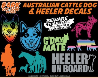 Australian Cattle Dog  High-Quality Waterproof Vinyl Decals: Blue & Red Heelers, Detailed heads and bodies, Heeler On Board and more!