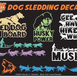 Naklejki winylowe wodoodporne wysokiej jakości do psich zaprzęgów: Musher, Sled Dogs, Dog Snow Sports, Gee-Haw-Hike-Whoa, Mush, Sled Dog On Board i inne.