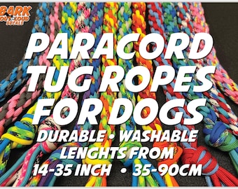 Rope Tug For Dogs: 14-35 inch lengths For Dog Sports, Agility, Training and Play - Handmade from 550lb Paracord