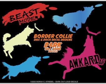 Border Collie DISC & DOCK Decals For Car, Laptop, Water Bottle - Waterproof Vinyl