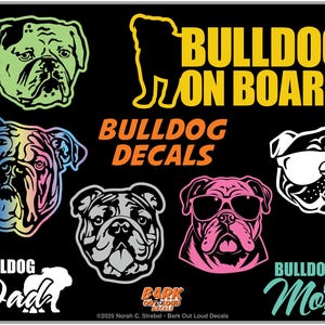 Bulldogge hochwertige wasserdichte Vinyl Aufkleber: Detaillierte Köpfe, Bulldogge an Bord, amerikanische Bulldogge, englische Bulldogge, Bulldogge Mama, Bulldogge Papa