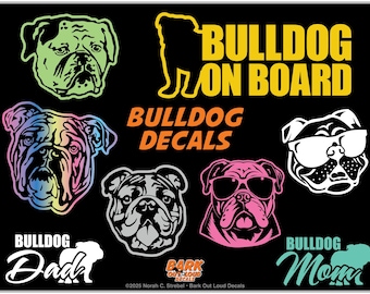 Bulldog High-Quality Waterproof Vinyl Decals: Detailed Heads, Bulldog on Board, American Bulldog, English Bulldog, Bulldog Mom, Bulldog Dad