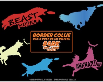 Border Collie DISC & DOCK Decals For Car, Laptop, Water Bottle - Waterproof Vinyl