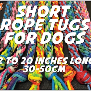 Rebocadores de corda curta para cães: rebocadores de corda de 30 a 50 cm de comprimento. Rebocadores de corda de paracord feitos à mão para cães. APROVADO para Agility da FEO! Rebocador para Agility e esportes caninos.