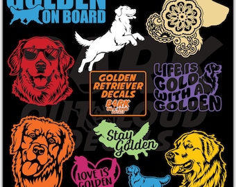 Golden Retriever Decals For Car, Laptop, Water Bottle - Waterproof Vinyl