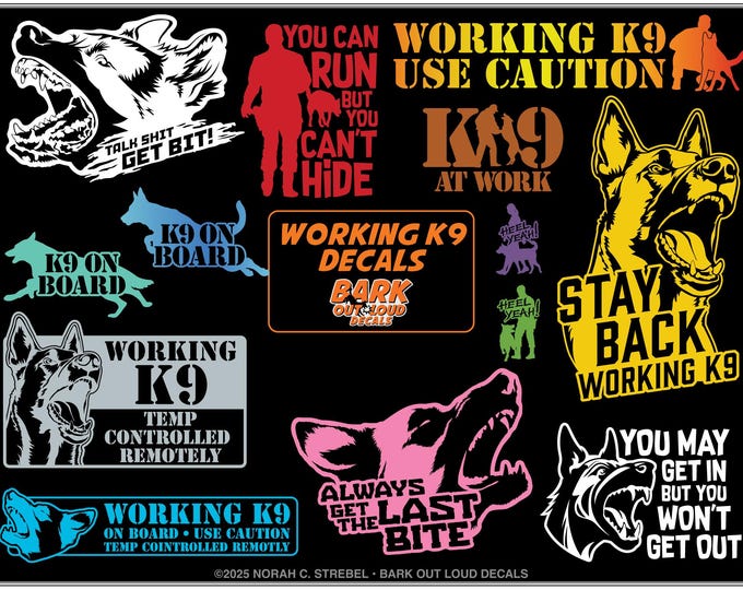 Featured listing image: K9 & Working Dog Decals: Police-Military-SAR For Car, Laptop, Water Bottle - Waterproof Vinyl
