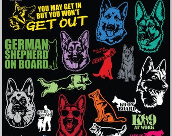 German Shepherd Dog High-Quality Waterproof Vinyl Decals: Detailed Heads and Bodies, On Board, GSD Dad, GSD Mom and more