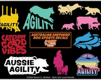 Australian Shepherd Dog Sport Decals: Herding- Agility - Disc - Dock - For Car, Laptop, Water Bottle - Waterproof Vinyl