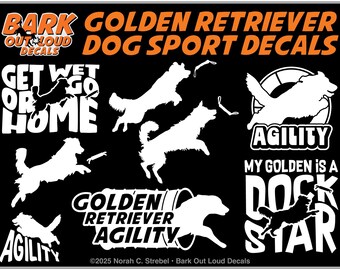 Golden Retriever Dog Sports High-Quality Waterproof Vinyl Decals: Golden Retriever Agility and Golden Retriever Dock Diving Decals