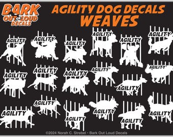 Agility Dogs Decals: Weaves, Agility Dog Breed Silhouettes, High Quality Waterproof Vinyl Decals of Agility Dogs. Message for other breeds.
