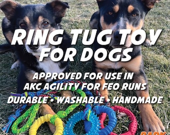 Ring Tug Toy For Dogs: Hand-braided 550lb Paracord Rope attached to a Bite Ring. Durable-Washable-Fun