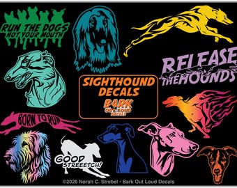 Sighthound Decals: Greyhound, Afghan, Borzoi, Whippet & more. For Car, Laptop, Water Bottle - Waterproof Vinyl