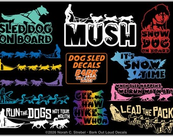Dog Sledding Decals: Waterproof Vinyl Husky, Malamute Car Decals