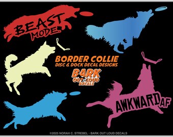 Border Collie DISC & DOCK Decals For Car, Laptop, Water Bottle - Waterproof Vinyl