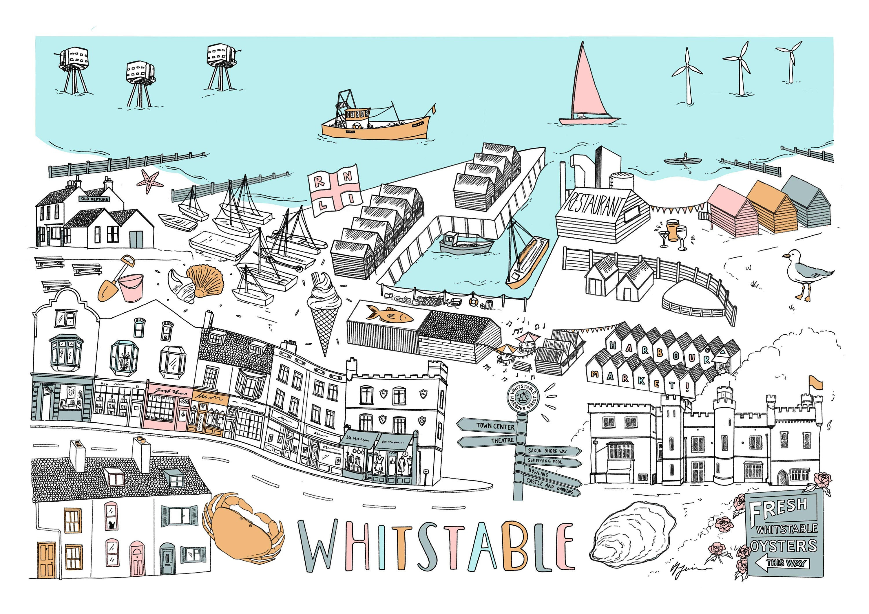 Whitstable Map Art Print Etsy UK