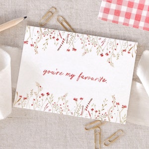 Carte florale de Saint-Valentin - texte « Tu es mon préféré » aquarelle|Pour elle et lui|Carte d'art| Amoureux Amis Partenaires|Saint-Valentin|Galentines