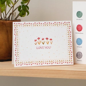 Carte florale de Saint-Valentin - texte « Je t'aime » aquarelle | Pour elle et lui | d'art | Amoureux Amis Partenaires | Saint-Valentin | Îles Galentines