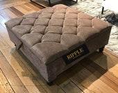 Storage coffee table upholstered in a beautiful BROWN fabric, 100 HANDMADE footstool and various COLOURS available matching buttons legs