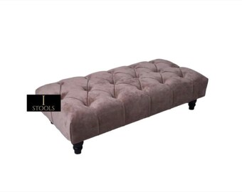 Handmade Brown Chesterfield Ottoman Bench | Velvet Footstool, UK Made