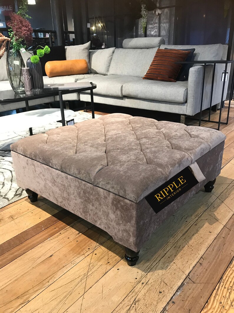 Wooden upholstered coffee table in a beautiful BROWN fabric Etsy