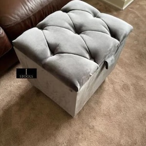 Grey Small Storage Box Ottoman Storage Seat Grey Ottoman Pouffe, coffee table footrest, Kids Toys and Blanket Storage