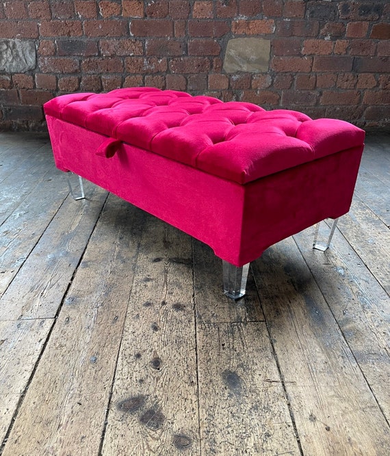 Living Room Coffee Table Ottoman Storage PINKY RED Luxury Fabric