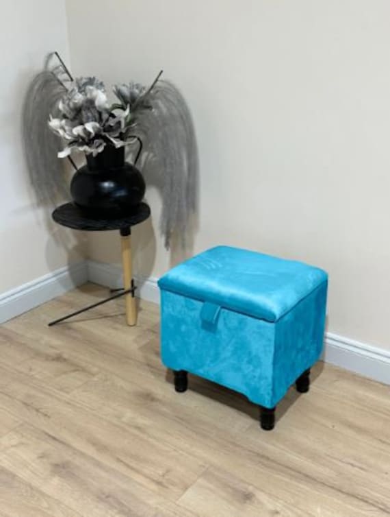 Aqua Blue Small Plain Storage Box Small Square Ottoman Storage