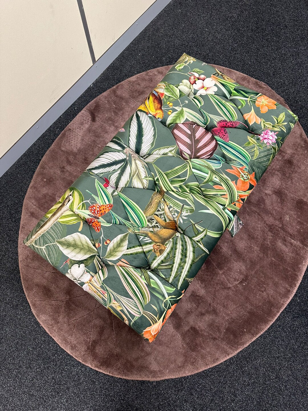 Storage Footstool Patterned Floral Pattern Ottoman Footstool Storage Upholstered in A Thick Velvet ...