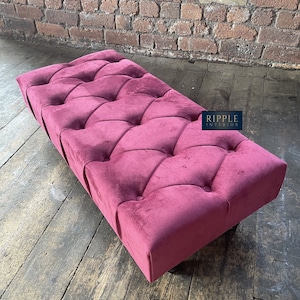 Maroon Living room footstool Ottoman handmade in the U.K. seating bench in a MAROON velvet fabric. Can be used as a seating bench