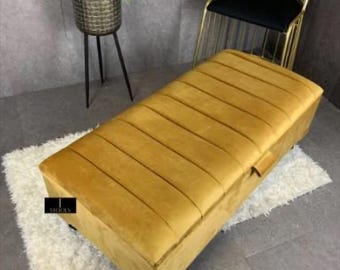 Mustard Gold Ottoman Footstool Storage Coffee Table/ Yellow Extra Large Deep Cushioned Chesterfield Footrest