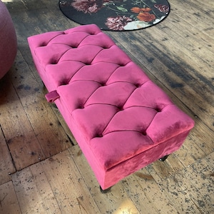 Chesterfield Ottoman Footstool Storage Bench/ Maroon Large Deep Cushioned Luxury Fabric Coffee Table, Footrest, Kids Toy and Blanket Storage