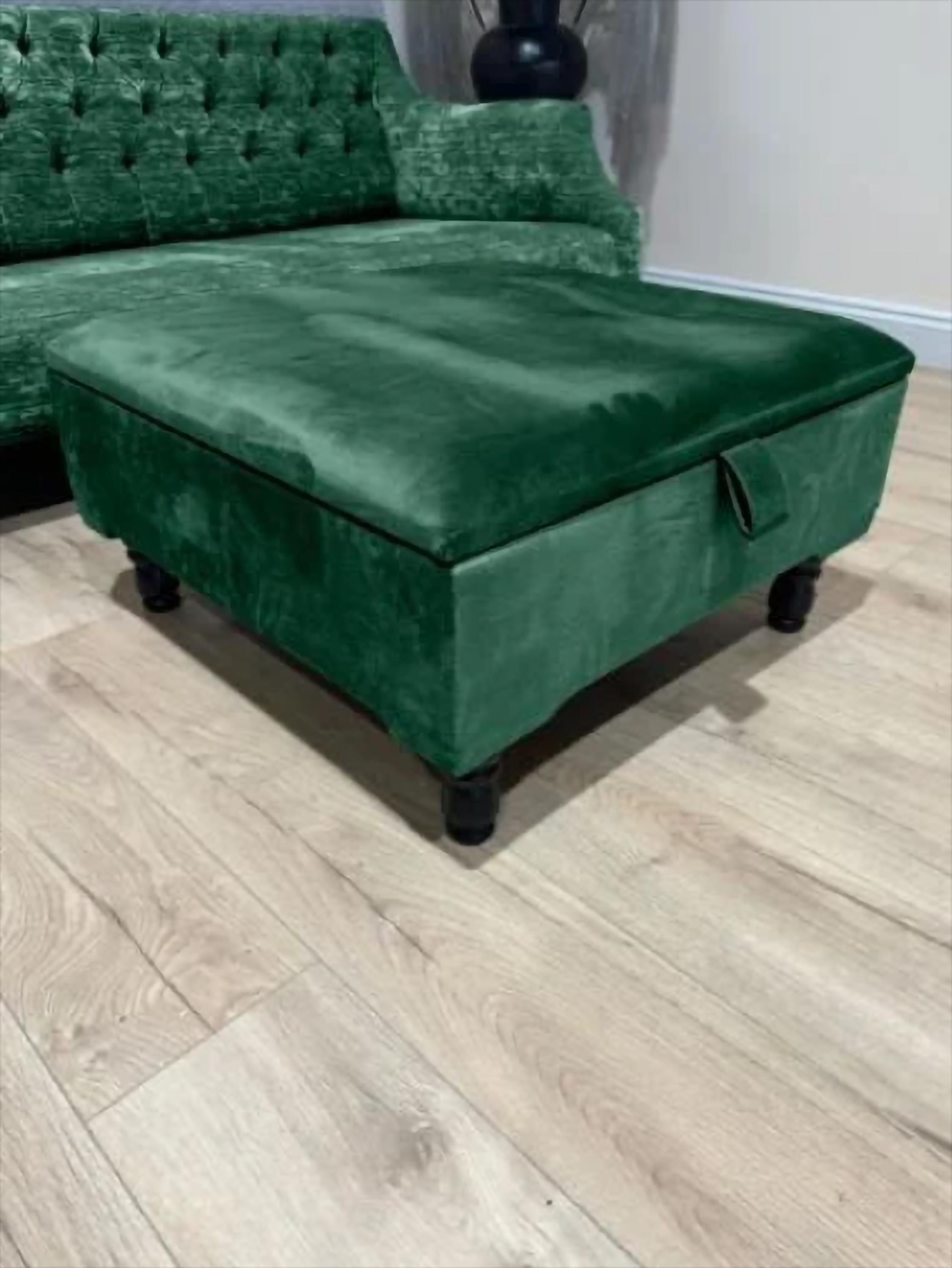 Green Chesterfield Square Plain Ottoman Storage Green Velvet Ottoman Foot Stool UK