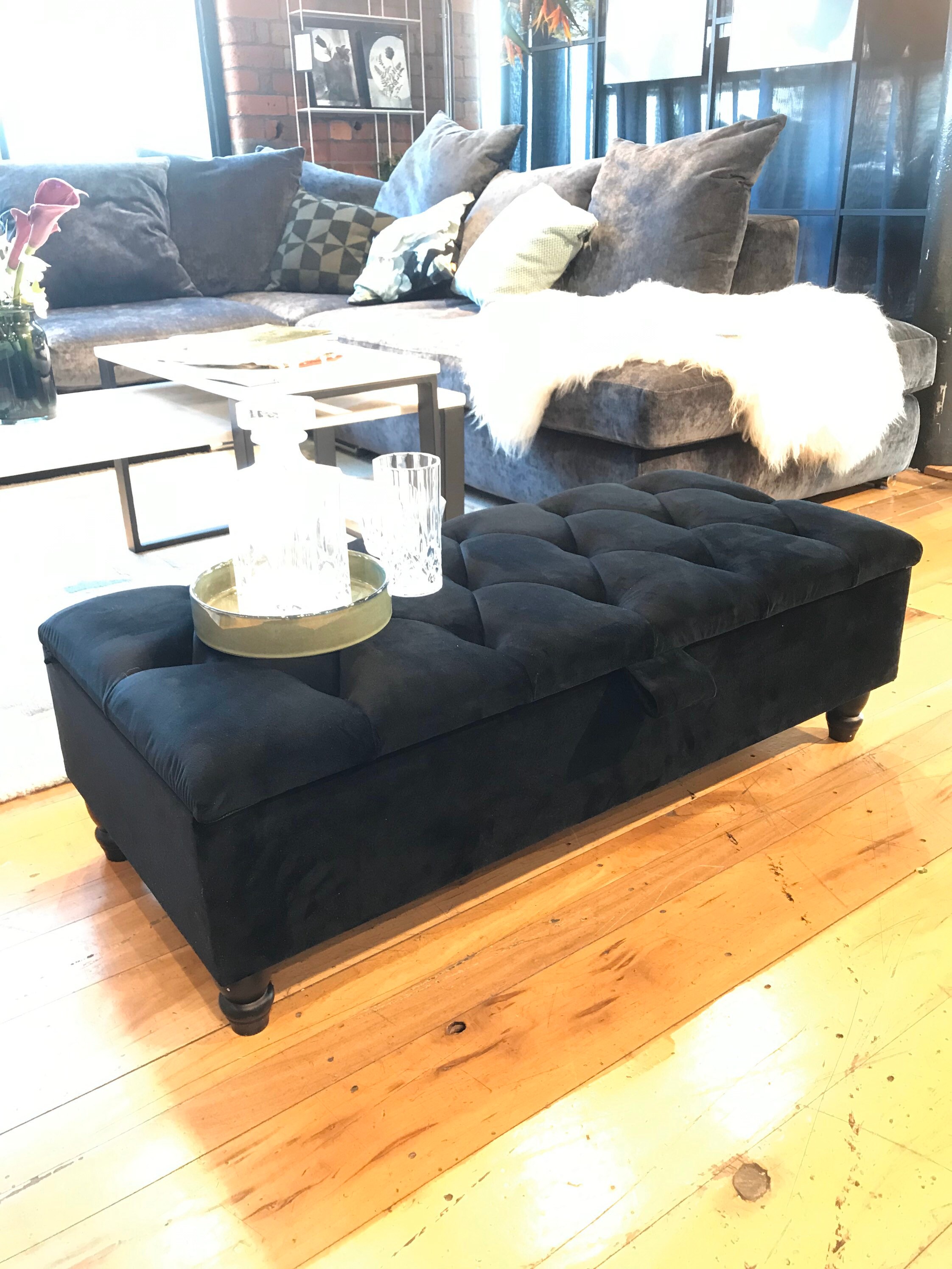 Living Room Ottoman Storage Bench Upholstered in Soft Velvet Etsy UK