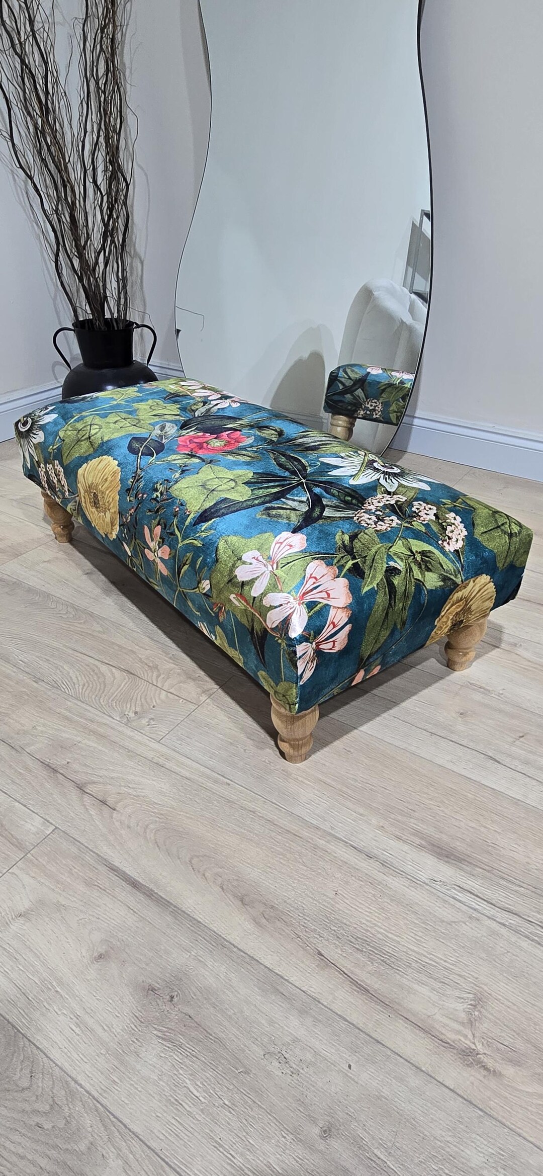 Floral Printed Footstool, Luxurious Fabric Bench , Handmade ...