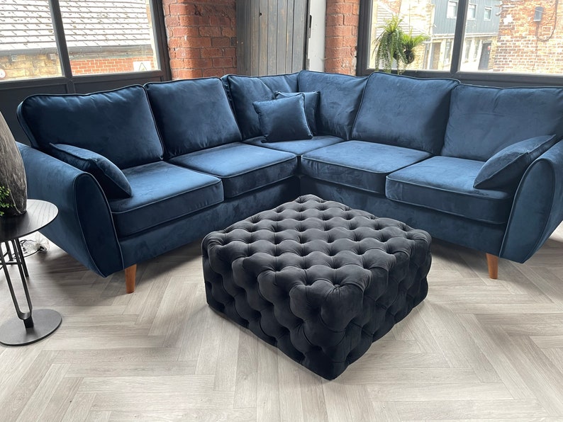 Corner Sofa Modular Seating Blue Velvet Handmade in the U.K. Etsy UK
