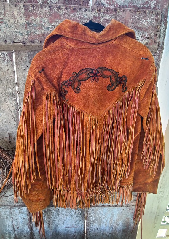 Vintage 60's Cowboy Suede Fringe Coat Poncho - image 3
